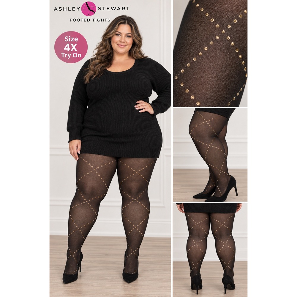 Ashley Stewart Black Diamond Footed Tights Plus Size EE 4X AD38GLD NIP